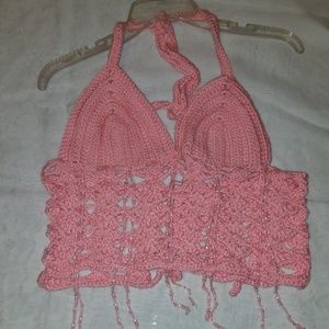 Women's light pink crop-top with bead design